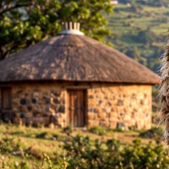 A thatched stone rondavel